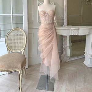 Aurora Set in Nude Bustier Top and Tulle Skirt Kebaya